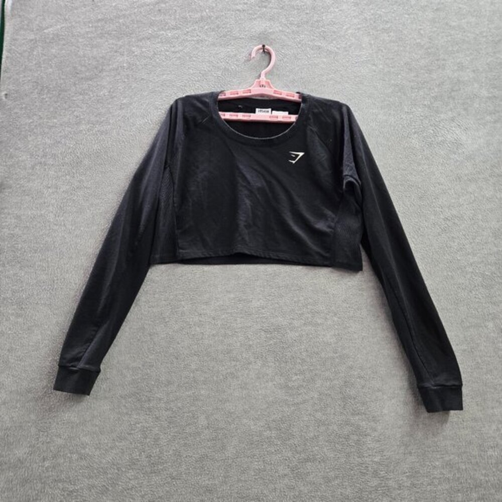 Gymshark Women Sweatshirt Large Black Logo Cropped Pullover READ